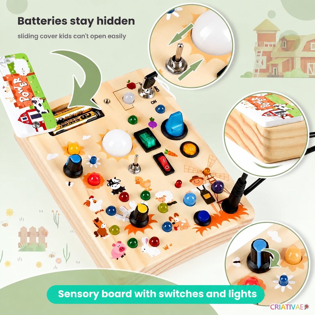 Busy Kids Criativae - Montessori Sensory Busy Board with Lights