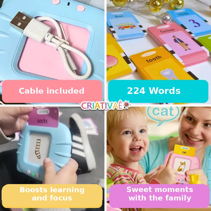 Card Kids Criativae - Talking Flash Cards for First English Words (224 Words) — AI illustration