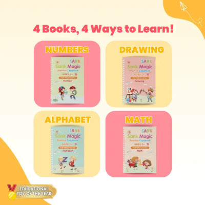 The 4 Magic Books: numbers, drawing, alphabet and math workbooks