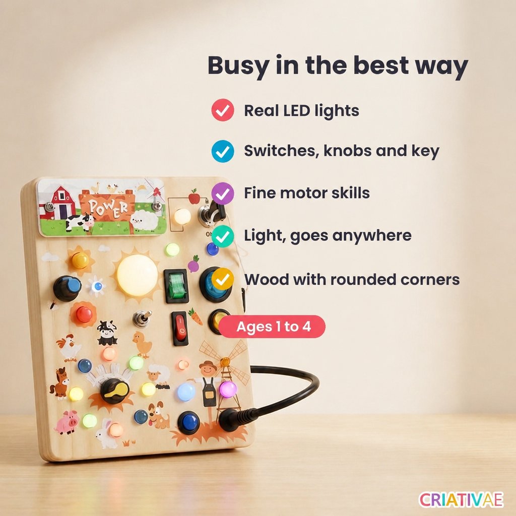 Busy Kids Criativae - Montessori Sensory Busy Board with Lights