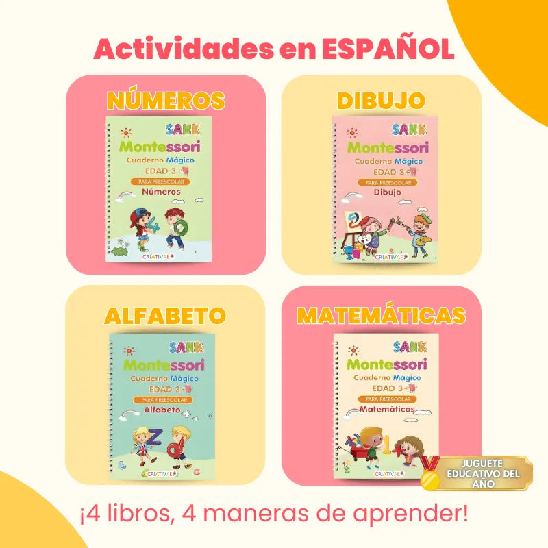 Spanish edition of the Magic Books: numbers, drawing, alphabet and math workbooks
