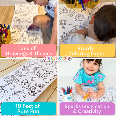 Coloring Roll Criativae - 10 Ft Sticky Coloring Paper Roll with 1000+ Drawings