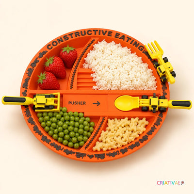 Tractor Spoon Criativae - Construction Truck Plate and Utensil Set for Toddlers