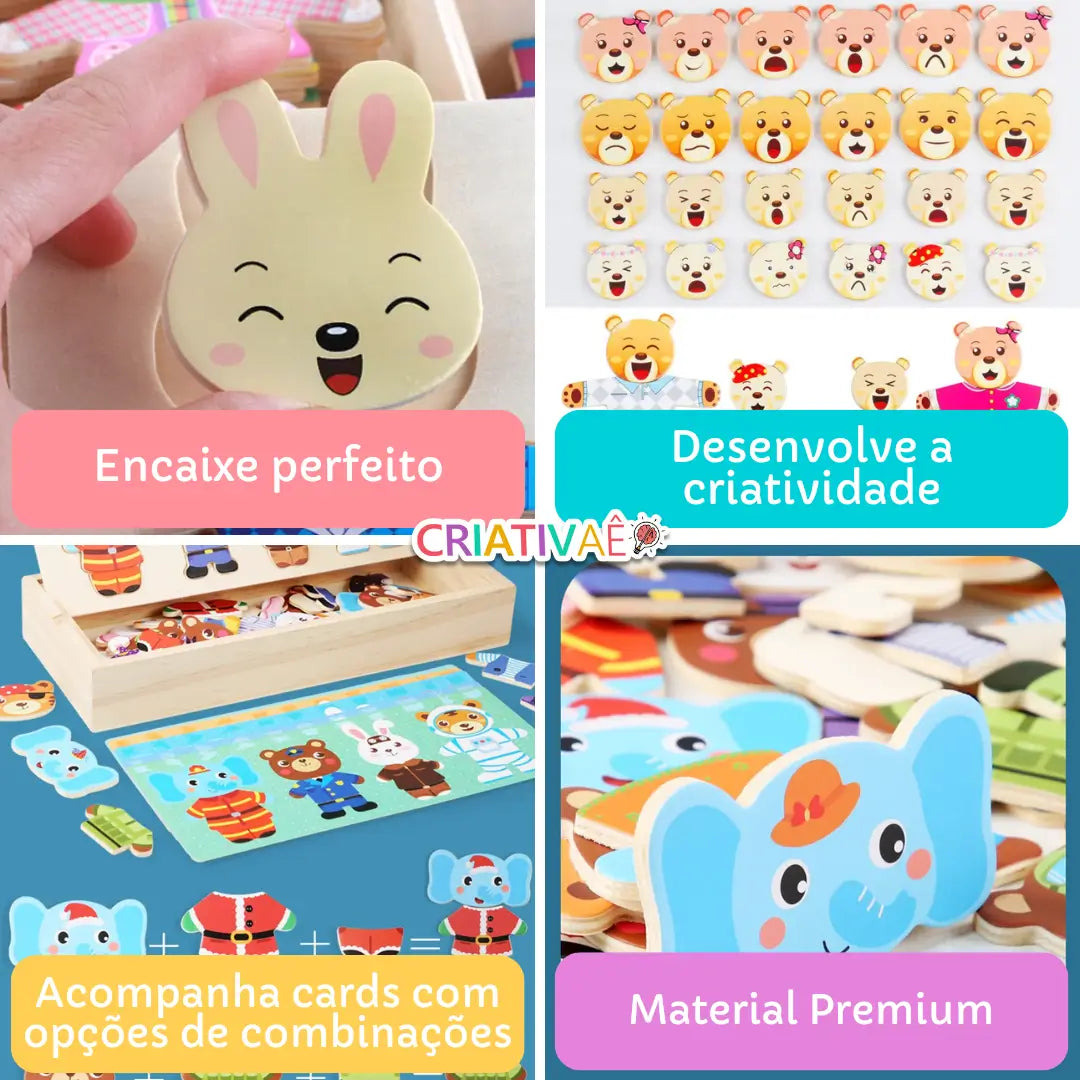 Animal Mix Criativae - 72 Piece Wooden Puzzle Kids Mix and Match